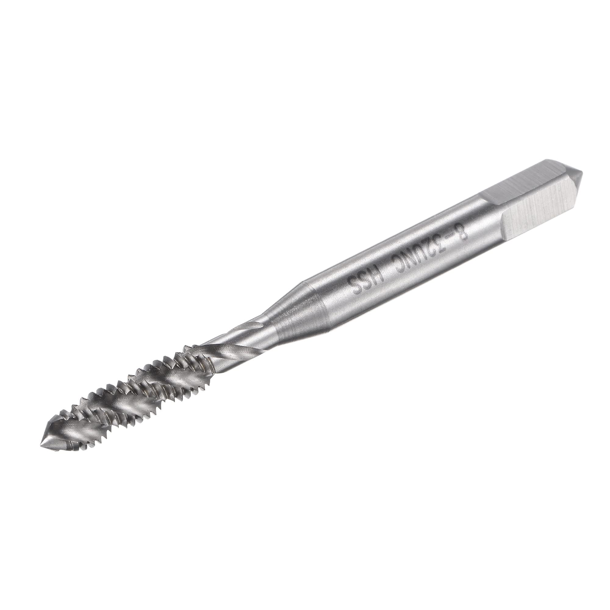 sourcing map Spiral Flute Threading Tap 8-32 UNC, HSS (High Speed Steel) Uncoated Machine Thread Screw Tap 3 Flutes Tapping Tool H2 Tolerance