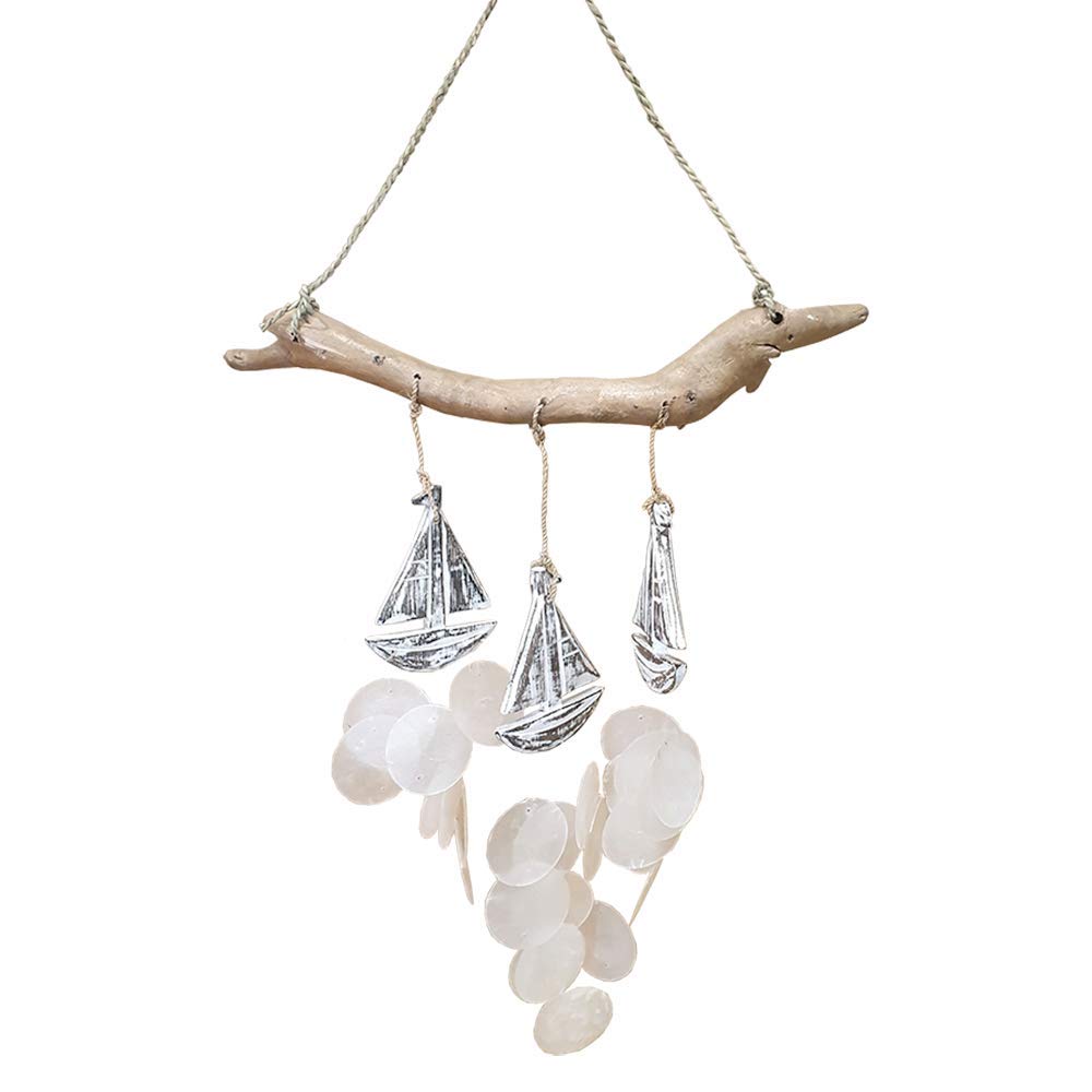 Vie Naturals Boat With Capiz Shell Windchime 60 cm hanging height