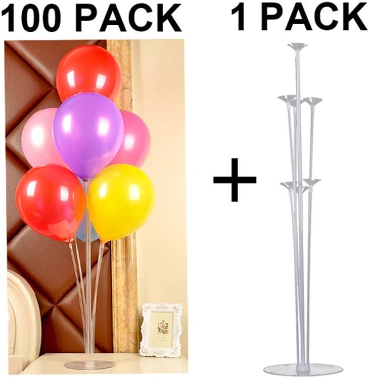 BATHRINS Balloon Column Base , 100 Pcs Balloon + Display Frame Balloon Cup Floor Stand Stick Holder Stand Kit Balloon Table Stand 70CM