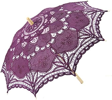AOHONG Victorian Style Romantic Cotton Lace Parasol Sun Umbrella Classic Handmade Cotton for Decoration Purple 21" * 25"