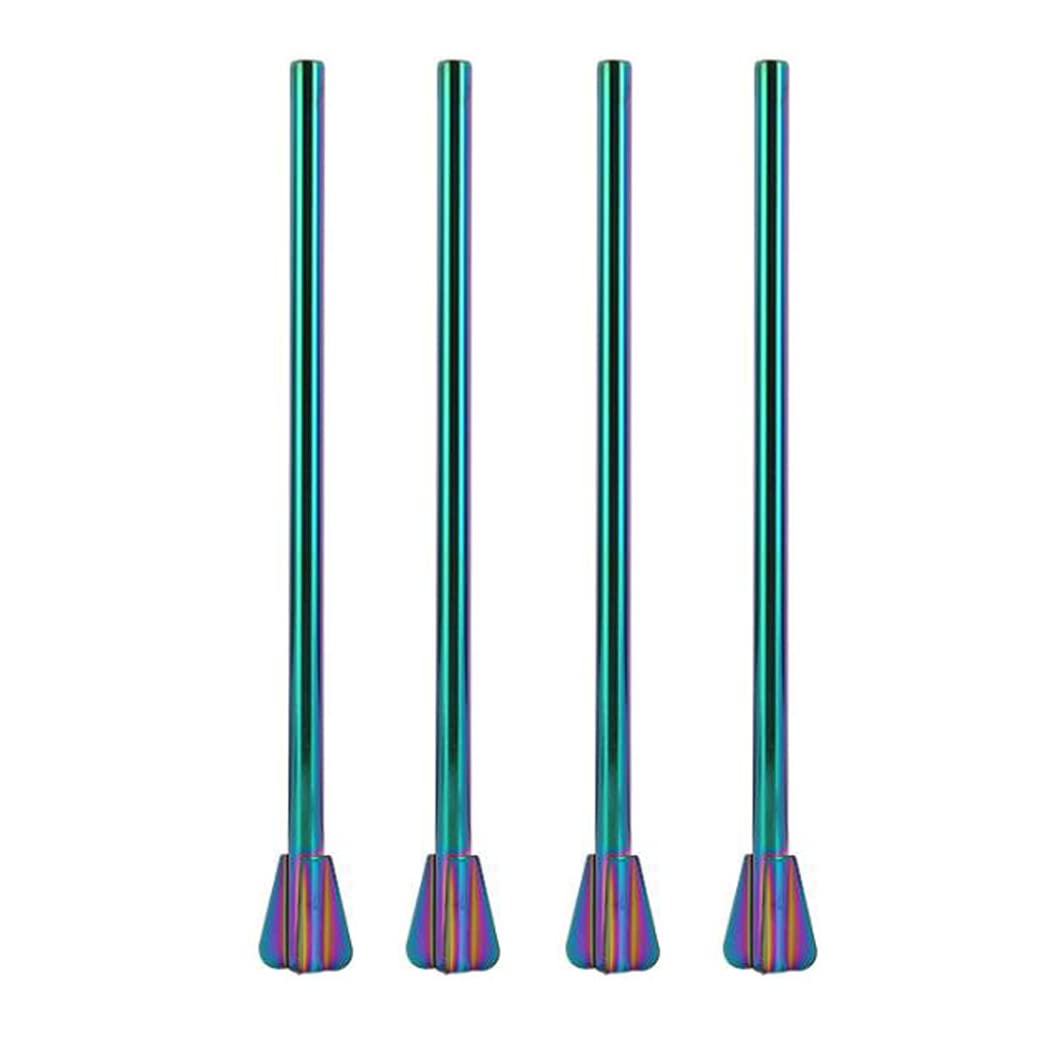 Hoshen 4 Piece Set of 9 Inch Stainless Steel Stirring Straws, Metal Thick Drinking Straw Straws with Spiral Tip Straws for Shakes, Smoothies, Beverages（Rainbow）