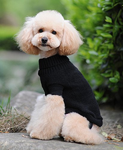 MaruPet Classical Tabby Puppy Dog Ribbed Knit Sweater Knitwear Turtleneck Kintted Doggie Backless Hole Hoodies Four-legs Apparel for Small to Medium Dog and Cat Black XXL