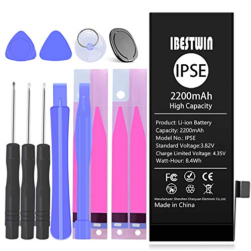 Photo 1 of IBESTWIN Battery for iPhone SE 1st Gen (2016 Version), Upgraded High Capacity 2200mAh Replacement Battery for IP SE with Full Remove Tool Kit Adhesive and Instruction