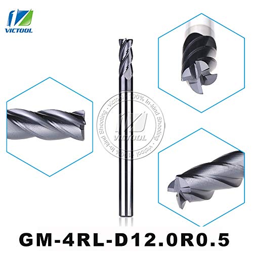 1 piece GM-4RL-D12.0R0.5 Cemented Carbide 4-Flute R End Mill Straight Shank long Shank Milling Cutter Metal Drill Bits Cutting Tools - Thumbnail 4