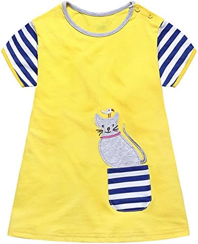 Little Girls Dresses Cotton Summer Casual Short Sleeve for 1-6 Years Toddler Girls (6T, Yellow)