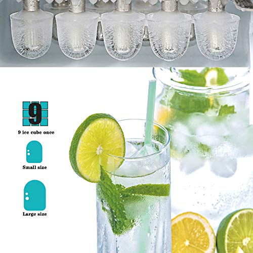 AGLUCKY Portable Ice Maker Machine Stainless Steel Covers,Countertop Automatic Ice Maker,26lbs/24hr,9pcs S/L Size Ice Cube Ready in 6-13 Mins,1.5lbs Ice Storage with Ice Scoop,Indicator Function,White