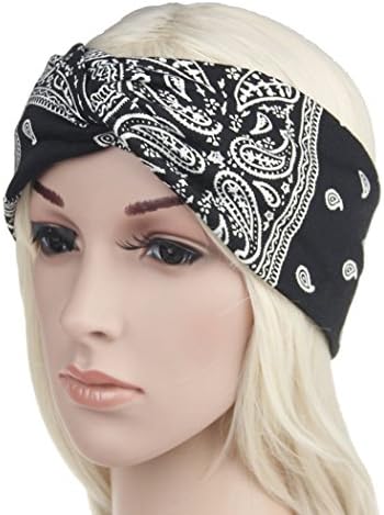 Bandana Headband Headband Knot Women's Yoga Paisley Boho Headwrap Headband (Black)