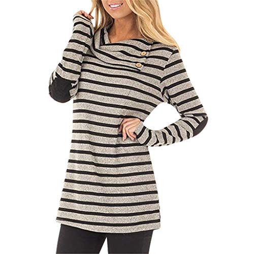 FEITONG Women’s Casual Striped Turn-Down Cowl Neck Long Sleeve Sweatshirt Tops Blouse(Medium,Khaki)