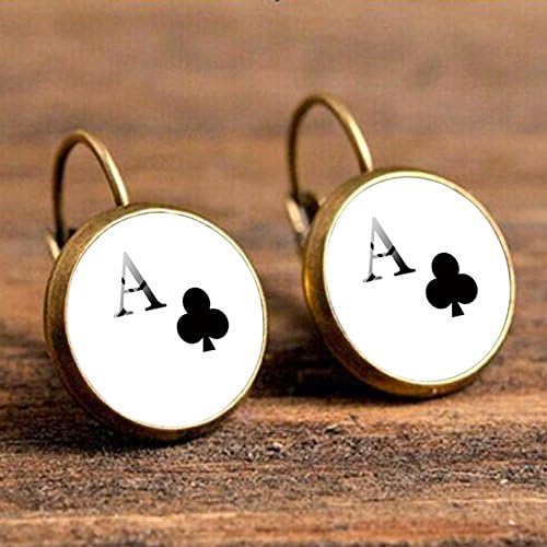 French Ear Hook Playing Cards The Ace of Club Earring,Fresh Style Earring,Photo Glass Dome Jewelry, Glass Cabochon Earring, Gifts