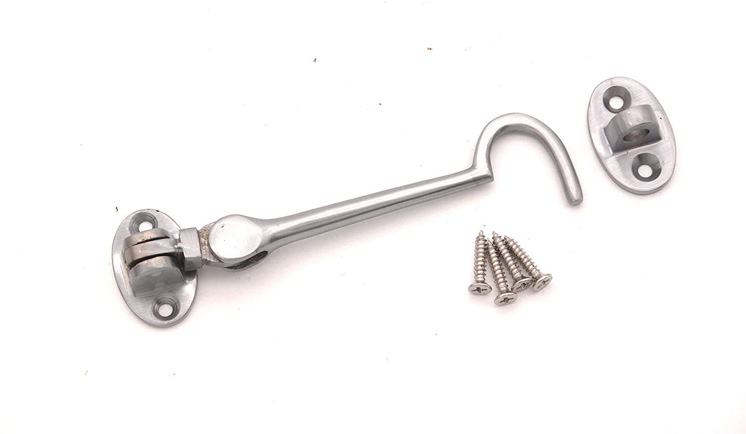 Infinity Decor Heavy Duty Polished Chrome4 (100mm) Cabin Hook & Eye Silent Catch Door Latch Lock for Gate Shed Patio Window Garden Gate