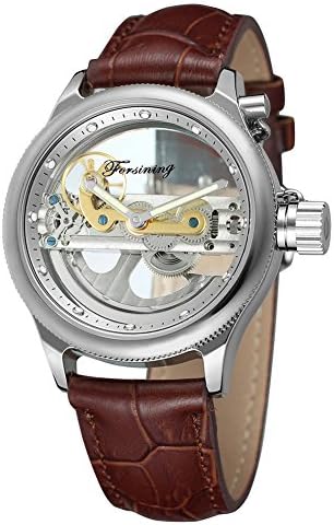 Unique Design Automatic Movemet Mechanical Watch Men Dial Hollow Skeleton Waterproof Wristwatches S-brown