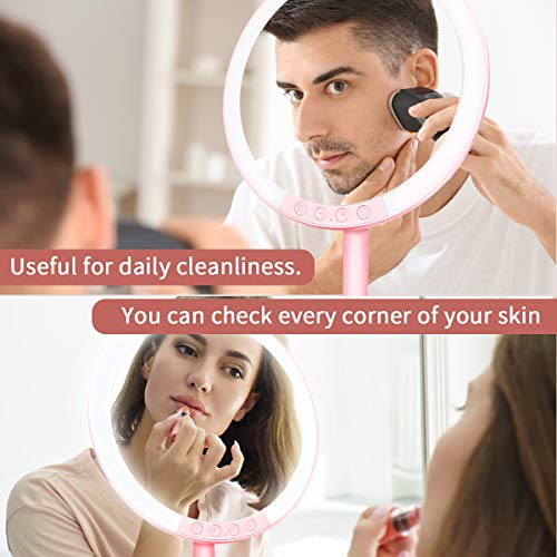 Morpilot Miroir de Maquillage Grossissant 7x Lumineux à Ventouse avec 66 Lumières LED Naturelles, Rotation à 120° et Fonctionnant sur batterie (Rose 2)