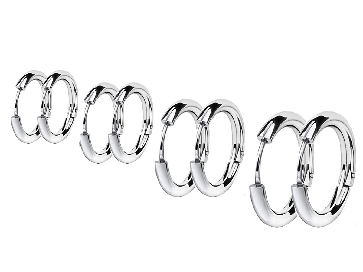 findout Ladies Multiple Colors to Choose fromTitanium Steel 10mm 12mm 14mm Classic Simple Circle Flattened Hoop 3 Pairs Earrings, for Man Women Girls (f1812) (White)