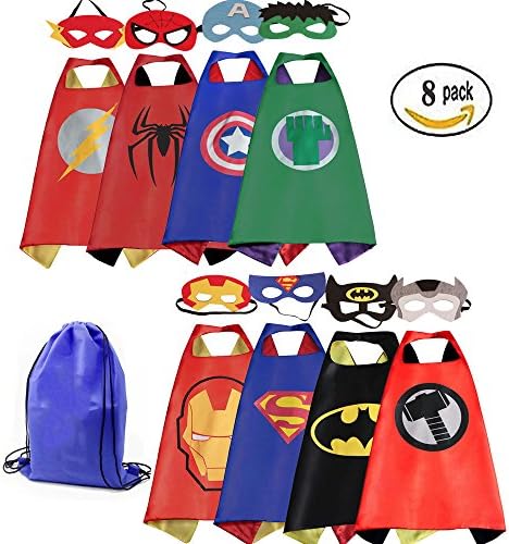 Mizzuco Kids Cartoon Dress up Costumes Satin Capes with Felt Masks and Exclusive Bag for Copslay Birthday Party