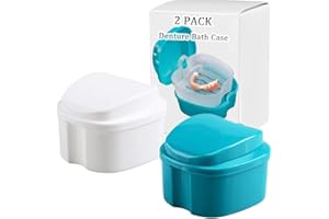 THINKPRICE Denture Bath Box Cup, Complete Clean Care for Dentures, Clear Braces, Mouth Guard, Night Guard & Retainers,Traveling (Blue & White)