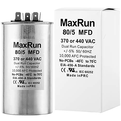 MAXRUN 80+5 MFD uf 370 or 440 Volt VAC Round Motor Dual Run Capacitor for AC Air Conditioner Condenser - 80/5 uf MFD 440V Straight Cool or Heat Pump - Will Run AC Motor and Fan - 5 Year Warranty: Industrial & Scientific