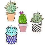 GALLOPJOY Creative Cute Cactus Lotus Flower Grass Aloe Vera Potted Badge Corsage Collar Brooch Pins ,Pack of 4
