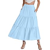 Bloggerlove Tiered Maxi Skirts for Women Trendy Summer Long Flowy Skirt Boho Beach Skirts with Pockets XS-XL