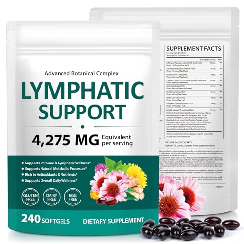 Lymph System Support Supplement 240 Softgels- 21-in-1 Herbal Blend Lymphatic Supplement with Dandelion, Burdock Root - Support Immune & Healthy Energy Levels, Promotes Internal Circulation