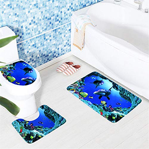 Sammid 3 PCS Bath Rugs Set, 3 PCS/Set Non-Toxic Non-Slip Not moldy Comfortable Pedestal Rug + Lid Toilet Cover + Bath Mat Easy to Clean for Home Bathroom Bedroom Decoration - Thumbnail 5