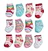 RATIVE Non Skid Anti Slip Cotton Dress Crew Socks With Grips For Baby Infant Toddler Kids Girls (0-6 Months, 12-pairs/RG-93x)