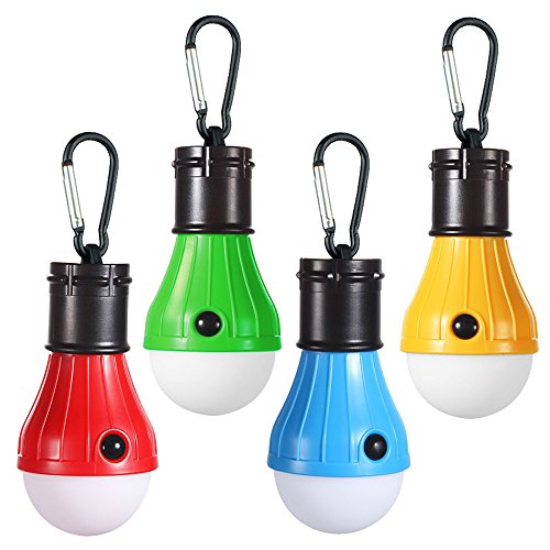Doukey LED Campings Light [4 Pack] Portable LED Tent Lanterns with Carabiner for Backpacking Camping Hiking Fishing Emergency Light Battery Powered Lamp for Outdoor and Indoor
