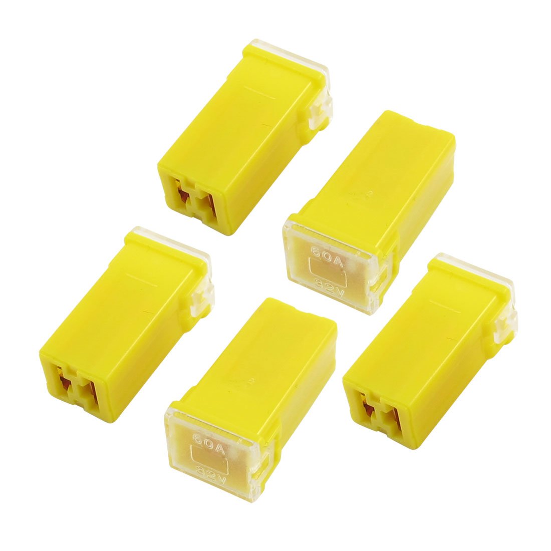 sourcing map Yellow 60A 32V J Case Female Blade PAL Fuse 5 Pcs