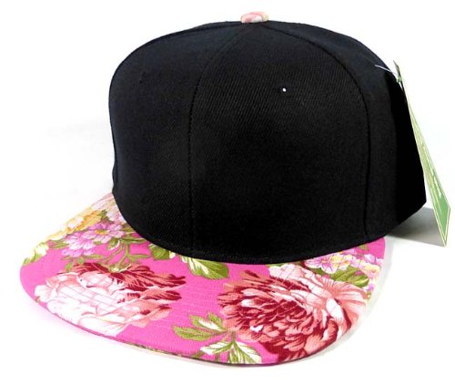 Fashion Blank Floral Snapback Hats Caps - Black | Pink Flower Brim