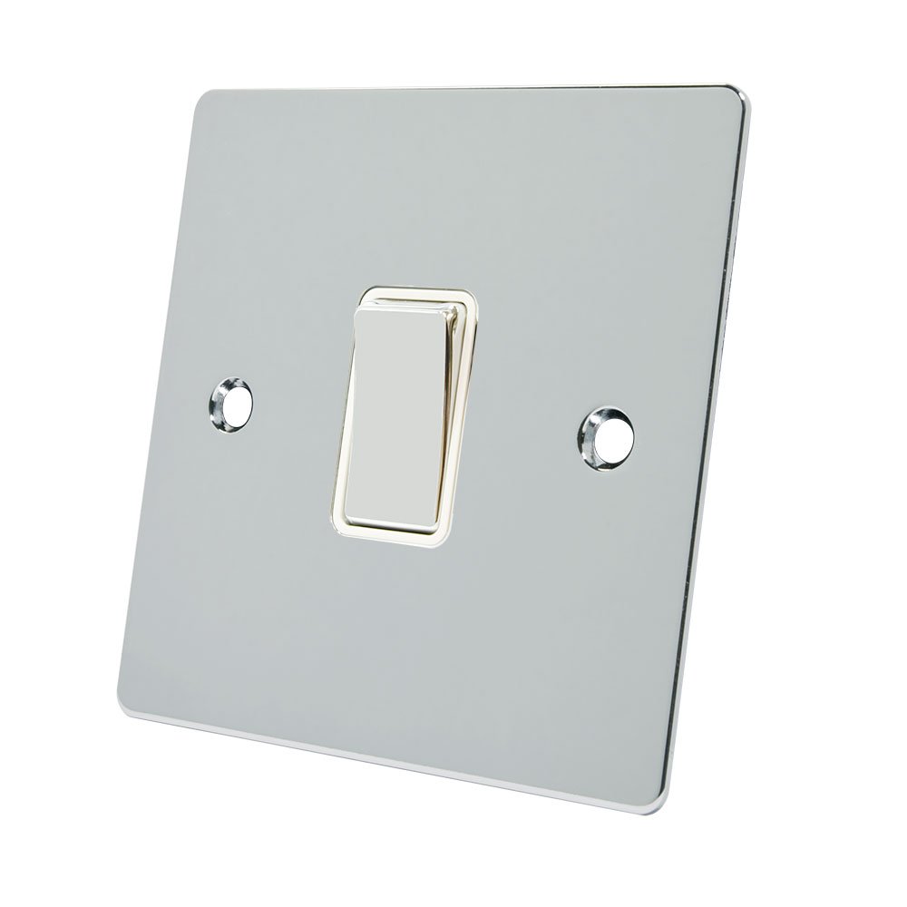 Alliance Electrical FPC1GSWIWCI Polished Chrome Flat Intermediate White Insert Metal Rocker Switch-10 Amp Single 1 Gang Light Switch
