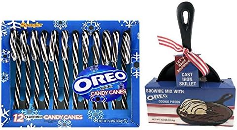 Oreo Flavored Candy Canes Christmas Gift Bundle Set - Oreo Flavored Candy Canes, Cast Iron Skillet Brownie Mix with Oreo Cookie Pieces