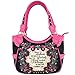 Embroidered Bible Verse 2 Corinthians 12:9 Purse Scripture Western Handbag Women Shoulder Bags Wallet Set (Black/Fuchsia)