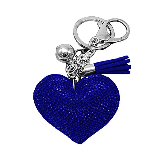 HEART SPEAKER Romantic Dazzling Rhinestone Love Heart Charm Pendant Fringe Keychain Keyring (Blue)