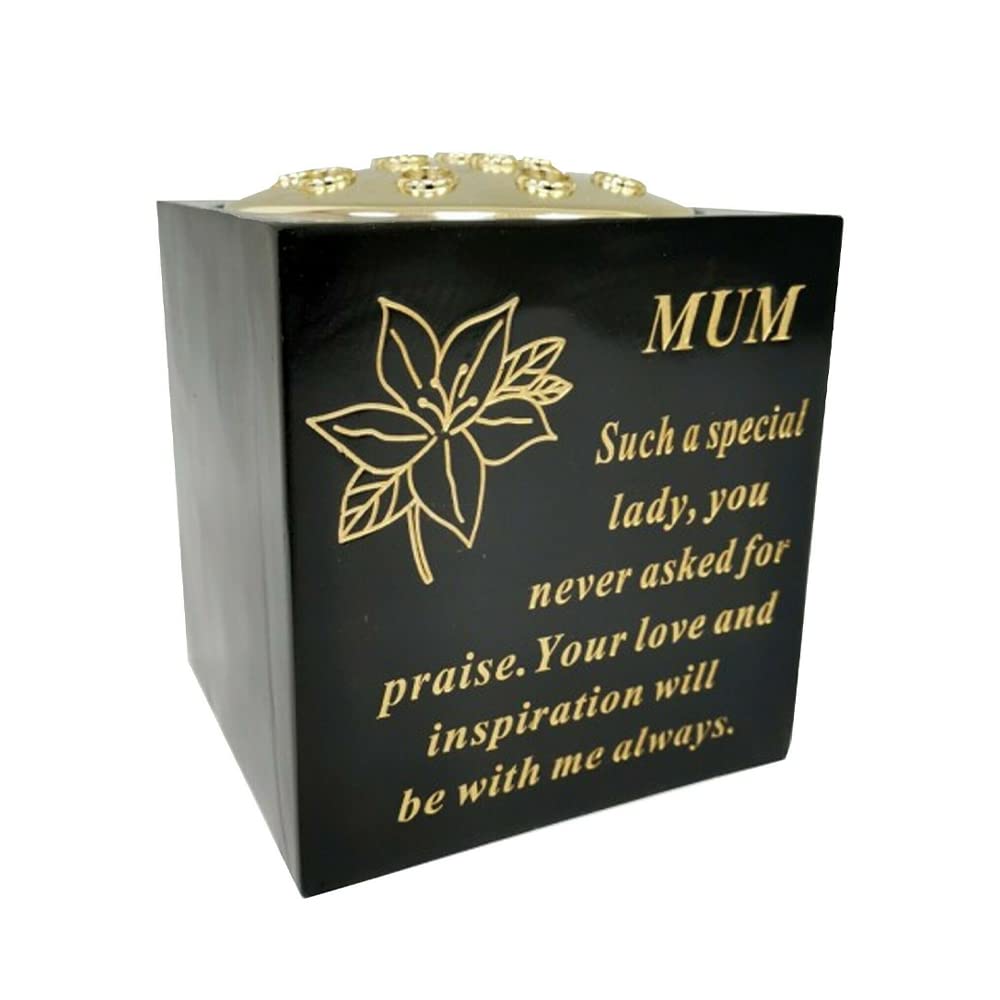 OnlineStreet Black Grave Vase Container Pot With Lid - Tight Removable Lid, Small holes on the Top of Vase - Grave Vase Container For Flower (Black and Gold, Mum) ?DF18112A