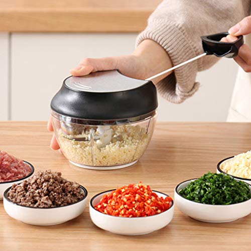 Hand-Powered Rapid Food Chopper Manual Food Chopper Food Processor with Stainless Steel Blades (Black)