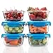 Elacra Glass Food Storage Containers [6-Pack, 28oz] - Glass Meal Prep Containers with Airtight and BPA-Free Locking Lids - 6 Glass Storage Containers & 6 Blue Lids