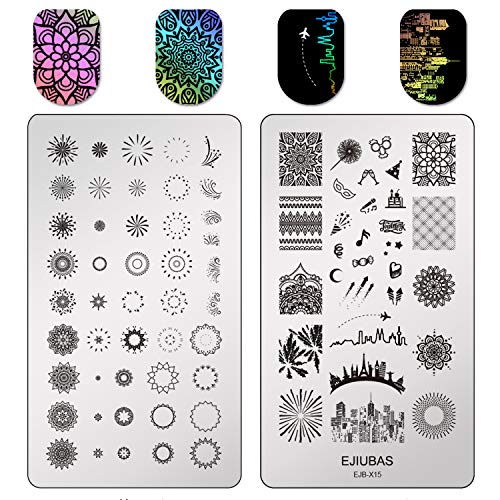Ejiubas Nail Stamping Plates Double Side Nail Art Stamping Kits DIY Layering Plates Nail Stamper Templates 2pcs Nail Art Design EJB-X14 X15