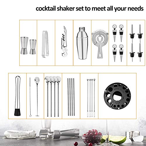 ZAselect Cocktail-Shaker mit drehbarem Ständer, 30-teiliges professionelles Barkeeper-Set, Edelstahl Cocktail-Shaker Set… – Bild 3