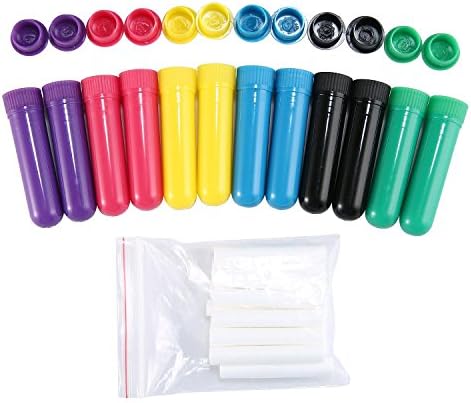 Leegoal 12 Pack Essential Oil Aromatherapy Blank Refillable Nasal Inhaler Tubes with Wicks, Assorted Colors