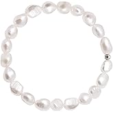 Paialco 8-9MM Freshwater Cultured Baroque Pearls Stretch Bracelet 7.0 Inches, Natural White Color