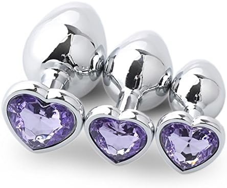 HSAMER 3 Pcs 3 Size Heart Shaped Base With Jewelry Birth Stone Butt-Anal-Play Rose Jewel Filrt Toys - Super Stimulation Temptation Beginner Exercise Toys