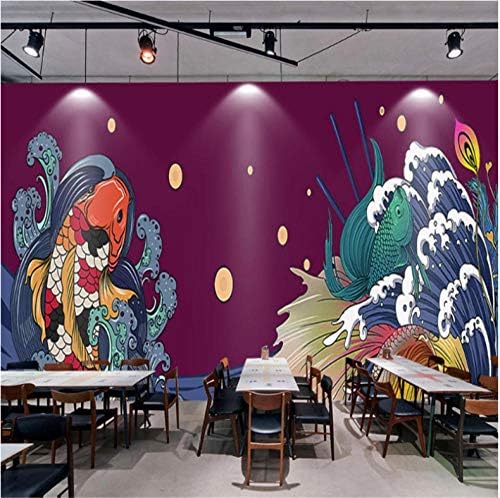 XIXISA Custom Large HD Japanese Ukiyo-e Koi Surf Wall Paper 3D, Hotel Sushi StoreJapanese Restaurant Industrial Decor Mural Wallpaper 3D_280cm(W) x 180cm(H) (9'2" x 5'11") ft