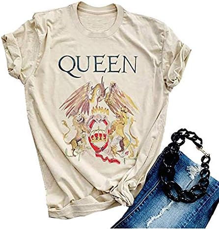 GEMLON Vintage Queen Shirt Music Concert Graphic Tees Letter Print Short Sleeve Summer Tops