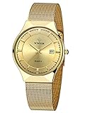 WWOOR Men's Analog Quartz Watch Ultra Thin Dial Date Stainless Steel Mesh Belt Waterproof