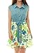 Allegra K Woman Floral Chiffon Panel Belted Denim Shirt Dress White L