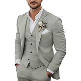 Men's 3 Piece Linen Suits Casual Lightweight Blazer Jackets Vest Pants Set for Wedding Business Prom Suit