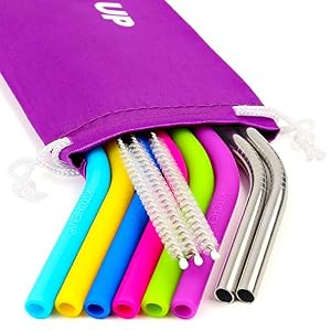 Image of REGULAR SIZE Silicone Straws for 30 oz Tumbler & Stainless Steel Straws Bundle - 6 Silicone Straws for Yeti/Rtic / Ozark + 3 Brushes + 2 Metal Straws - Reusable Straws Extra Long + 1 Storage Pouch
