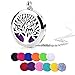 HooAMI Aromatherapy Essential Oil Diffuser Necklace - Stainless Steel Message Pendant Locket Jewelry,12 Refill Pads (2pcs Sunflower Tree)