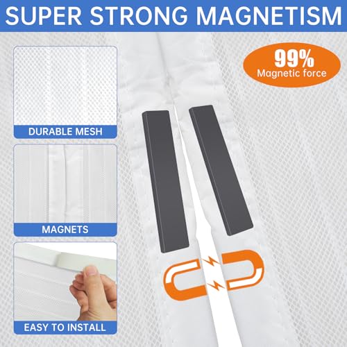 White Magnetic Screen Door Fits Door Size 32x80in Screen Size 34x82in Heavy Duty Mesh Full Frame With Magic Tape