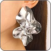 Big Earrings for Women Statement Chunky Gold Earrings for Women Trendy Hammered Large Silver Earring Irregular Geometric Stud Earring Chunky Jewelry