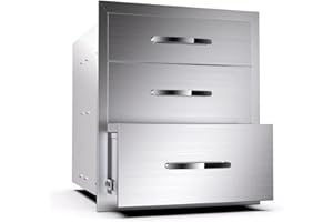 KODOM Outdoor Kitchen Drawers 16Wx21Hx23D, Stainless Steel Triple Drawer, Flush Mount for Outdoor Kitchen or BBQ Island